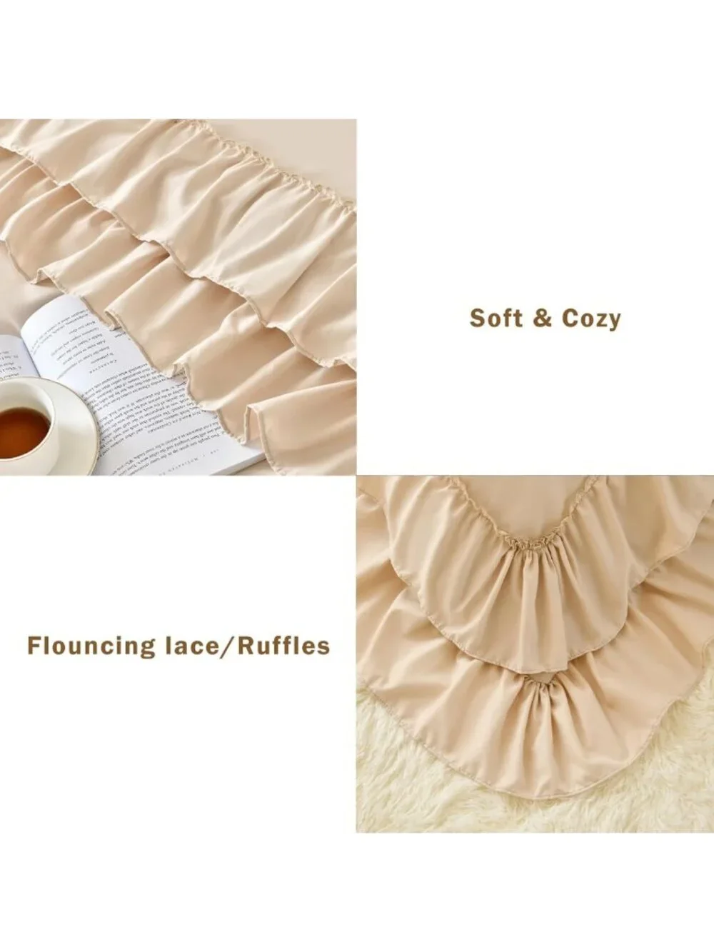 Cozy Pink Ruffle King Comforter Set | Shabby Chic Boho Bedding | 3PCS All-Season